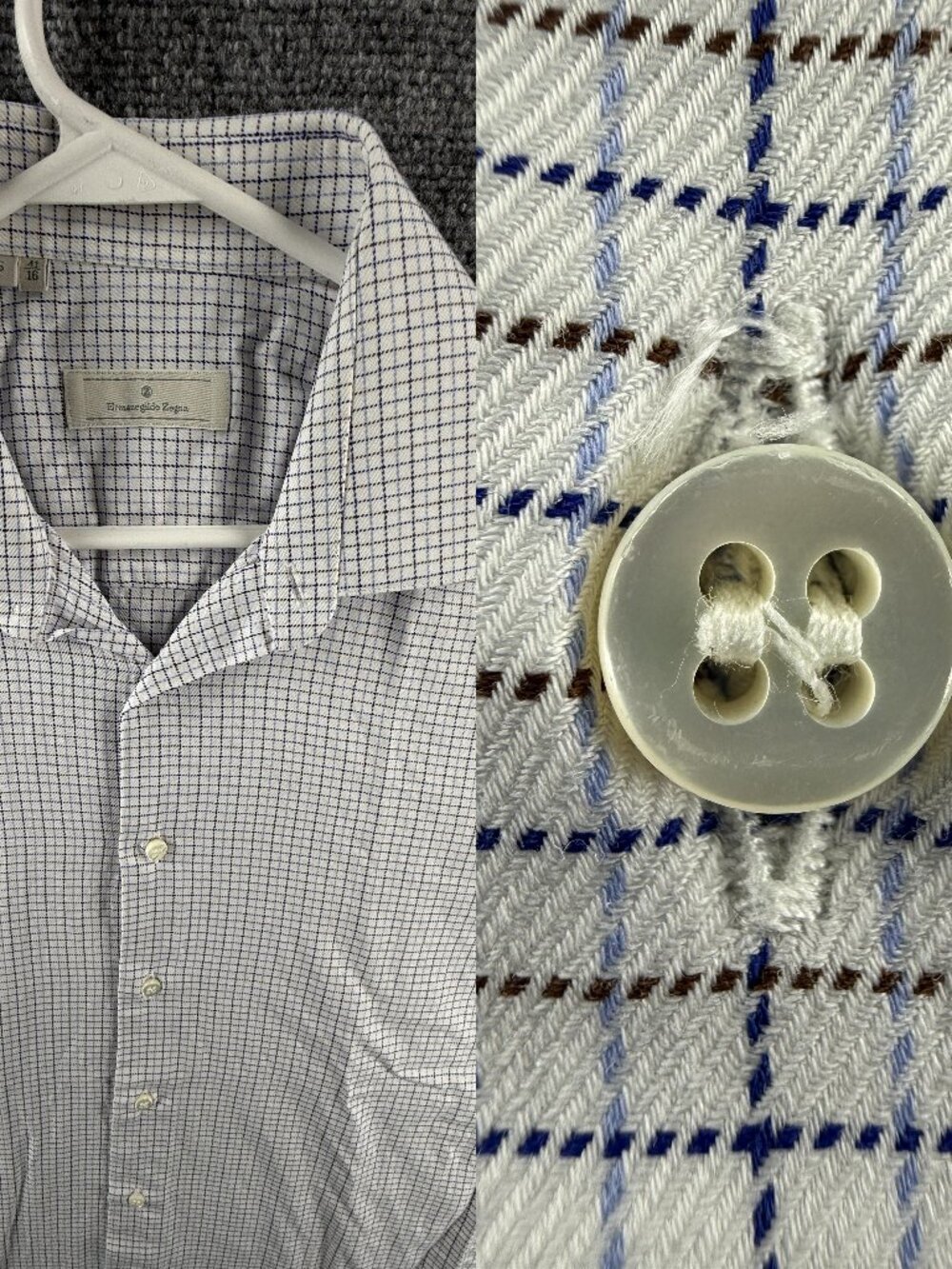 Ermenegildo Zegna Blue Brown Check Small Cotton Shirt Luxury Button Up Men Adult